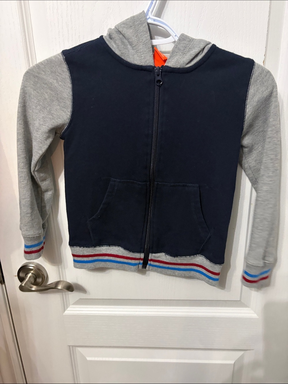 Joe Fresh Navy and Gray Zip-Up Hoodie with Color Stripe Accents